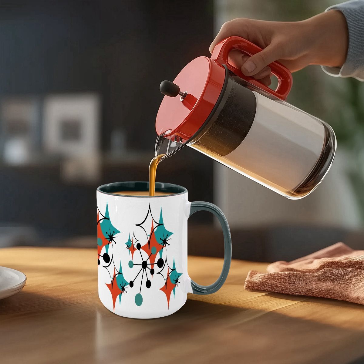 Mid Century Modern Atomic Starburst Sputnik Designed Large Colorful Mug (15oz) - Mid Century Modern Gal