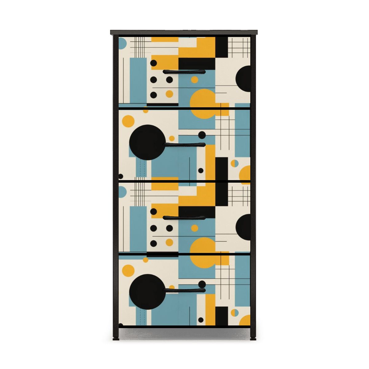 Bauhaus Mid Century Modern Geometric Blue Yellow 4-Drawer Dresser - Mid Century Modern Gal