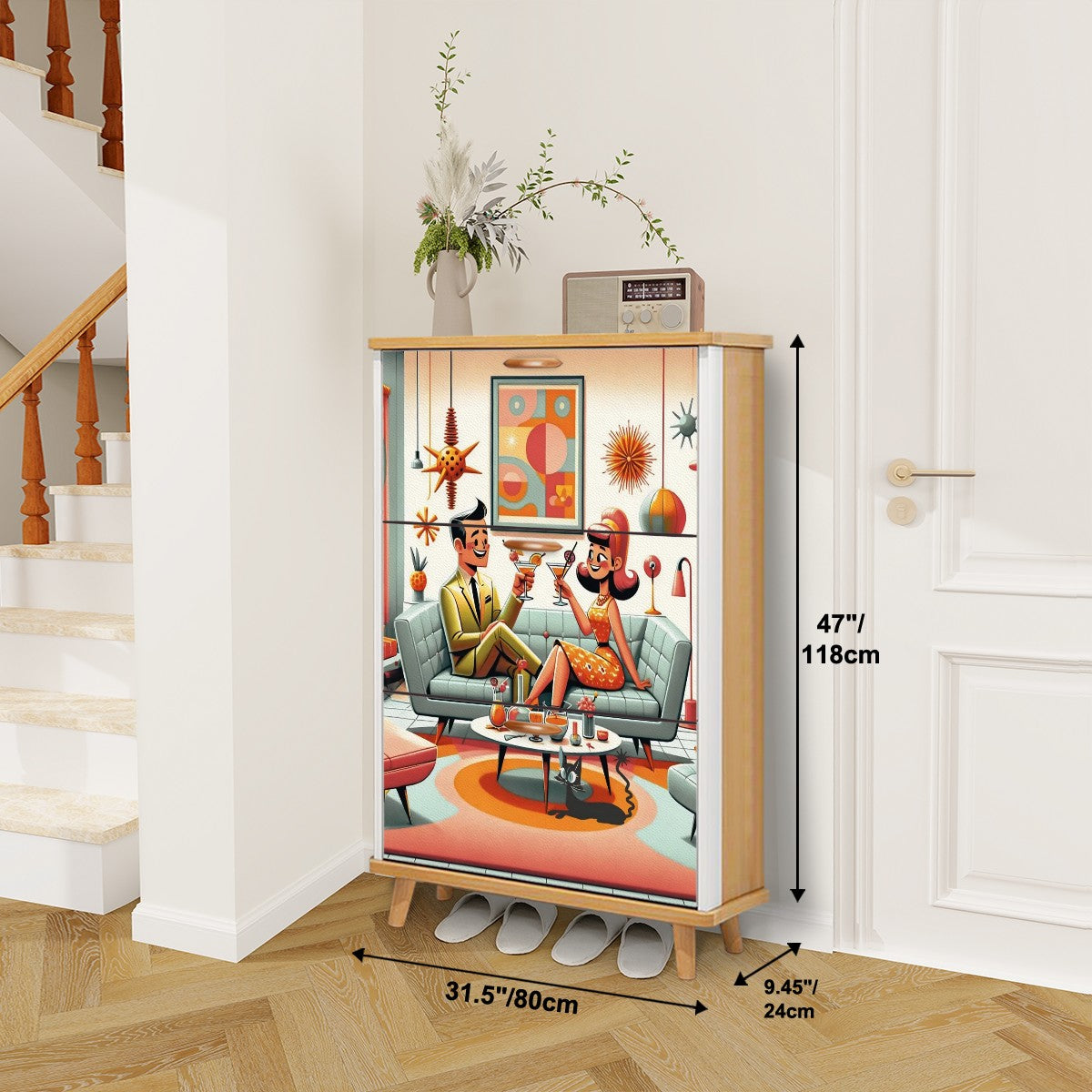 Mid Century Modern Shoe Storage, Kitschy Mod Designed Shoe Cabinet - Mid Century Modern Gal