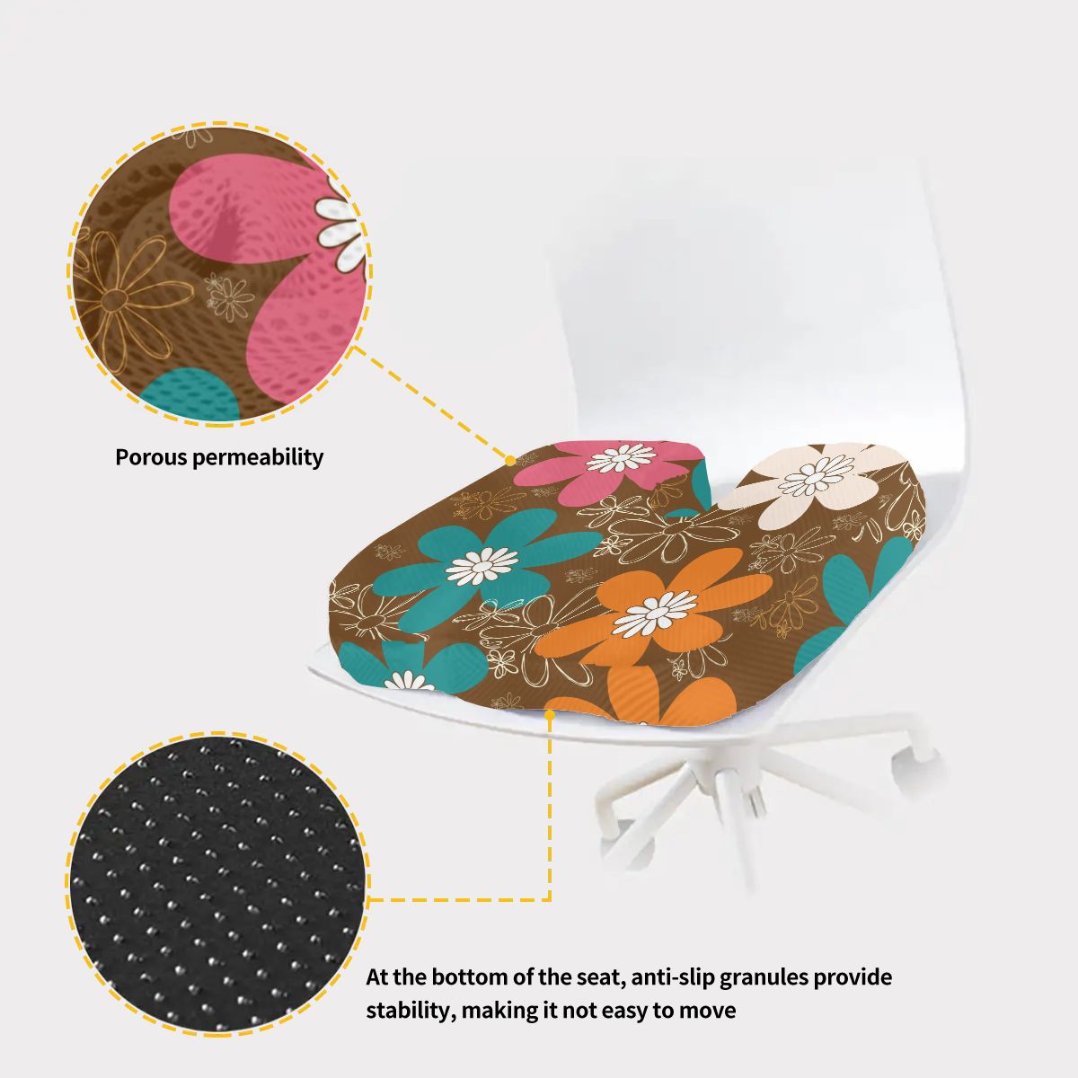 Retro Flower Power Mid Mod Brown Orange Teal Floral Orthopedic Memory Foam Seat Cushion - Mid Century Modern Gal