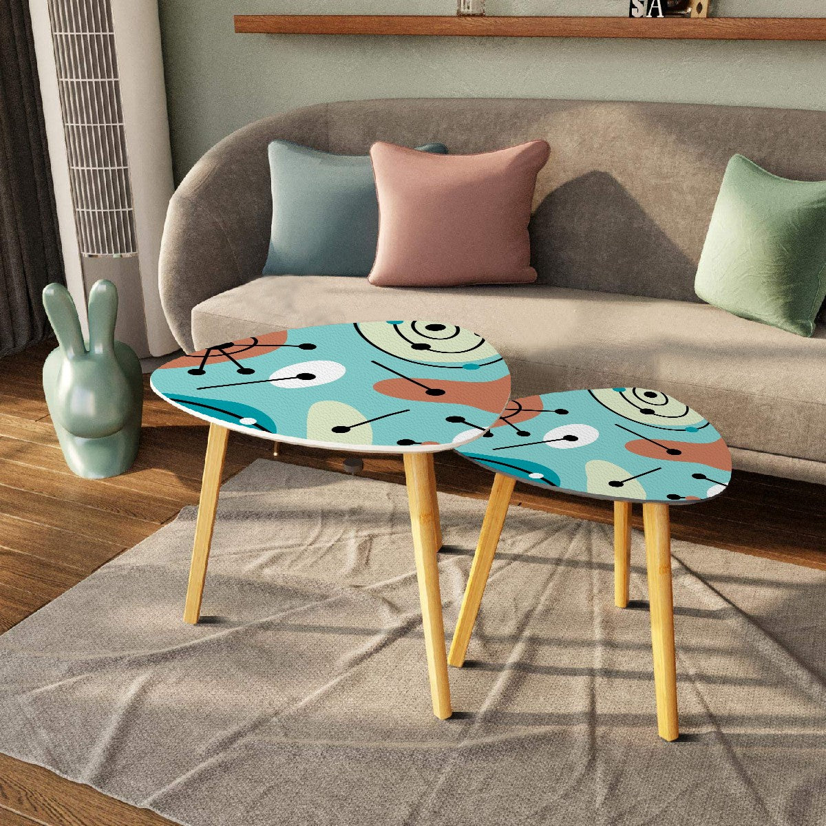 Mid Century Modern Amoeba Designed Aqua Blue, Nesting Tables - Mid Century Modern Gal