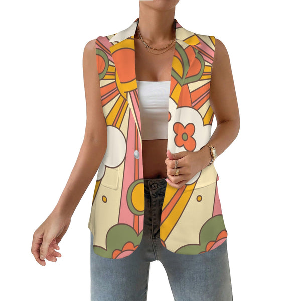 60s 70's Retro Vibes Women Sleeveless Suit Vest