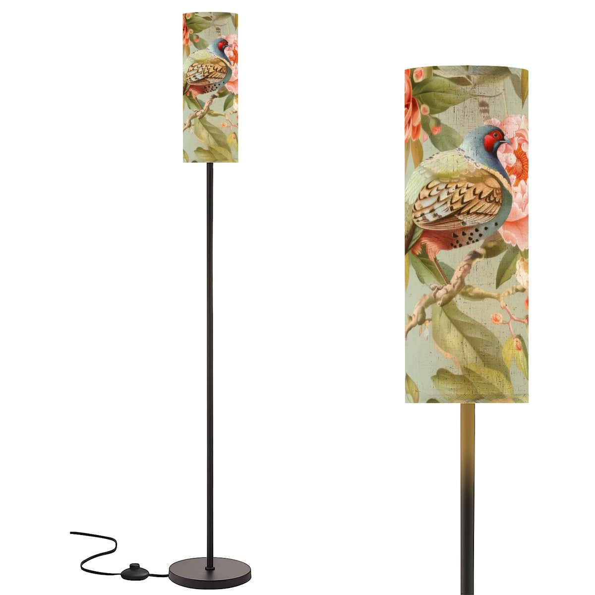 Chinoiserie Pheasant Floral Elegant Modern Floor Lamp For Any Space Or Corner - Mid Century Modern Gal