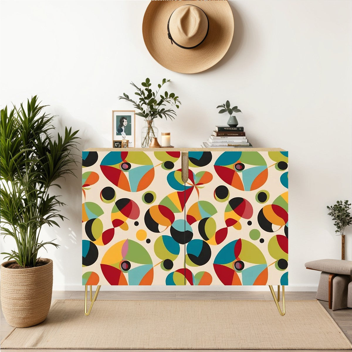 Mid Mod Retro Groovy Orbs, Abstract, Mid Century Modern Sideboard, Credenza, Bar, TV Cabinet - Mid Century Modern Gal