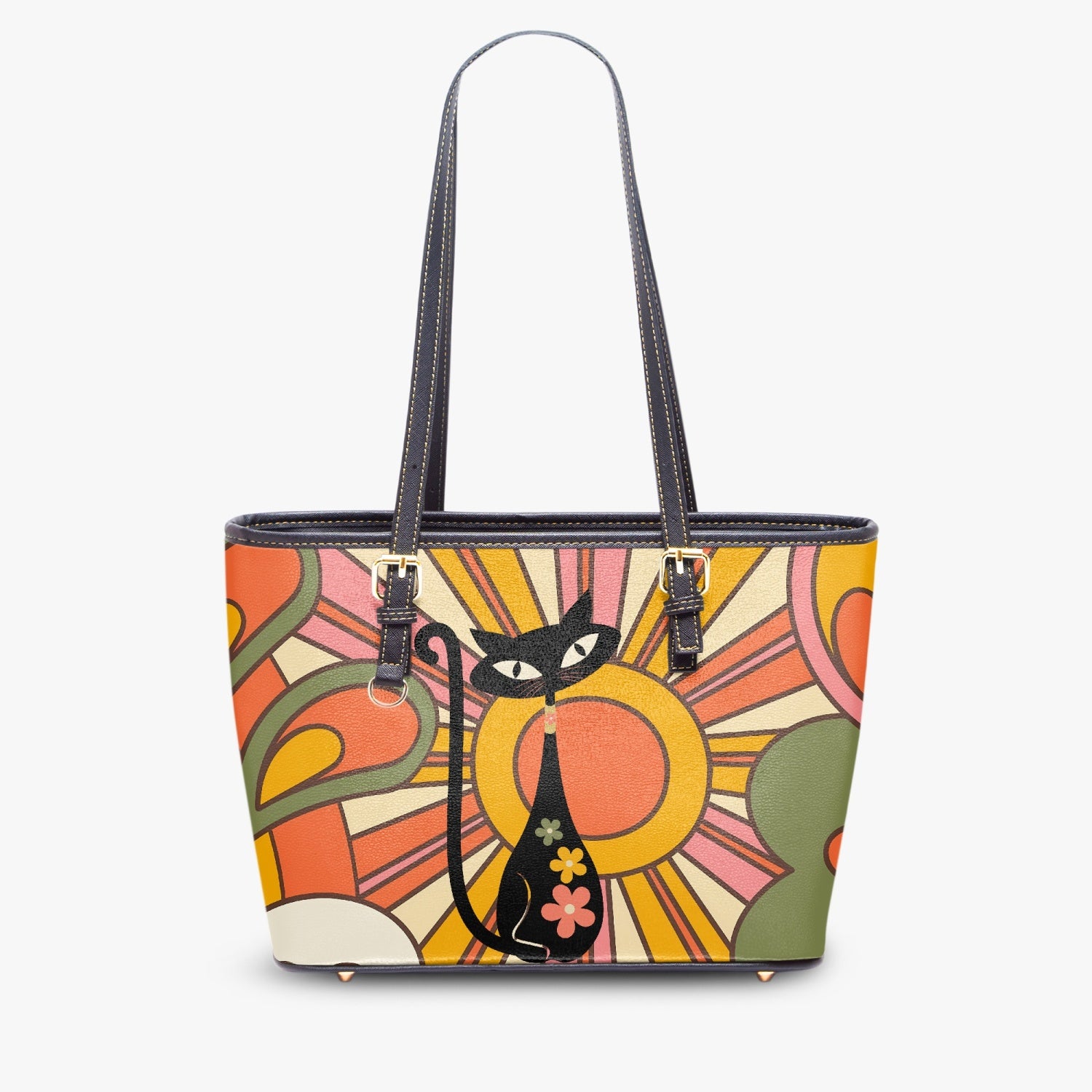 Atomic Groovy Cat, Retro Ray Of Sunshine, 70s Style Hippie Chick Shoulder Bag - Mid Century Modern Gal