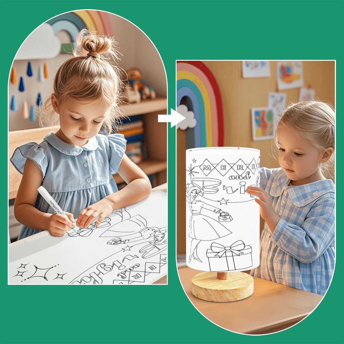 Mid Century Modern Christmas, 50s Vintage Merry And Bright DIY Paintable Table Lamp - Mid Century Modern Gal