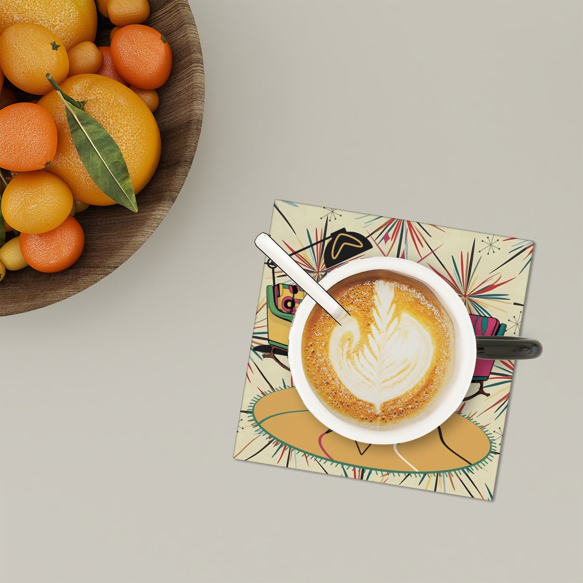 Atomic Reading Cats, Kitschy Mid Century Modern Square Ceramic Coasters 6 pcs - Mid Century Modern Gal