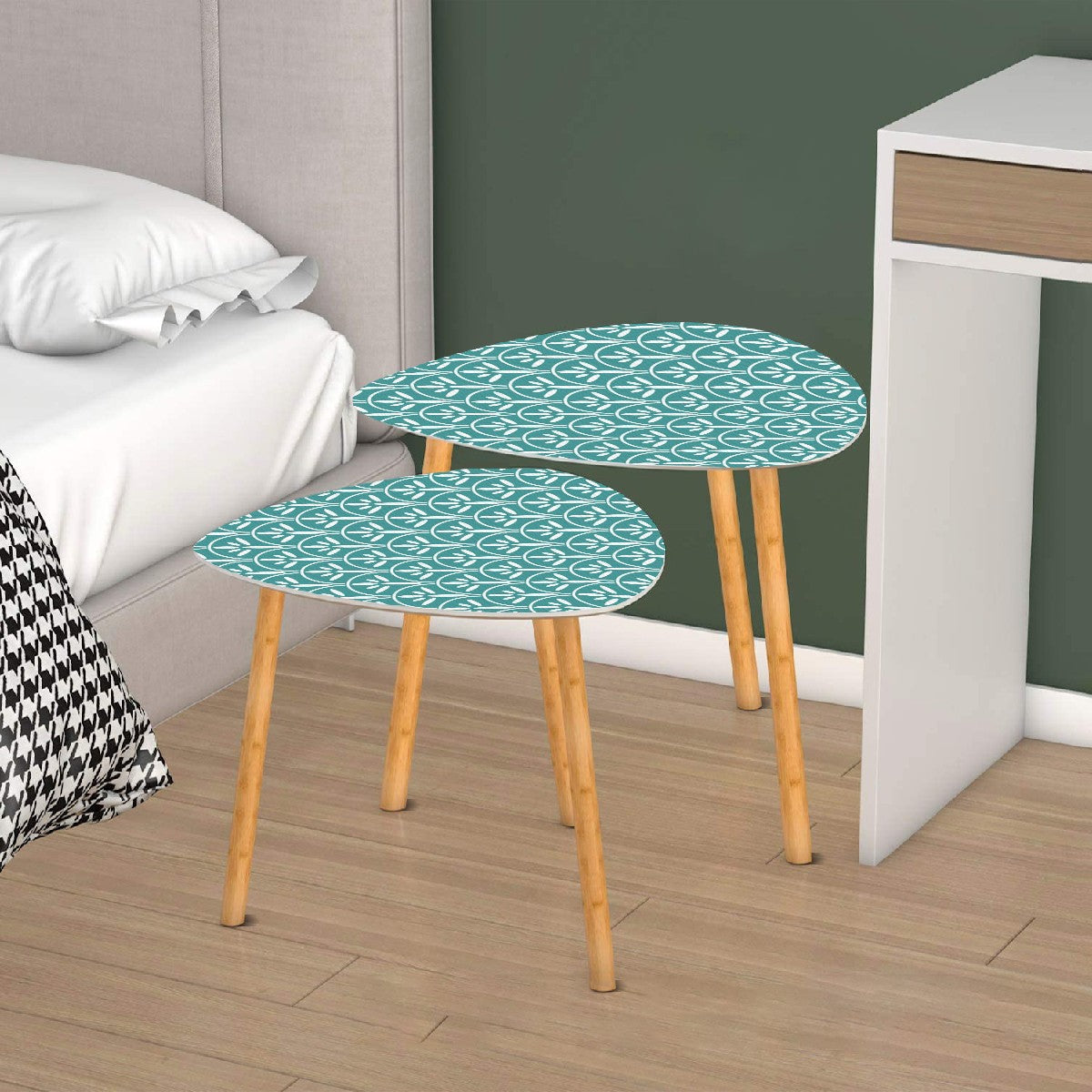 Mid Century Modern Nesting Tables | Stylish Art Deco Aqua And White Mid Mod End Tables - Mid Century Modern Gal