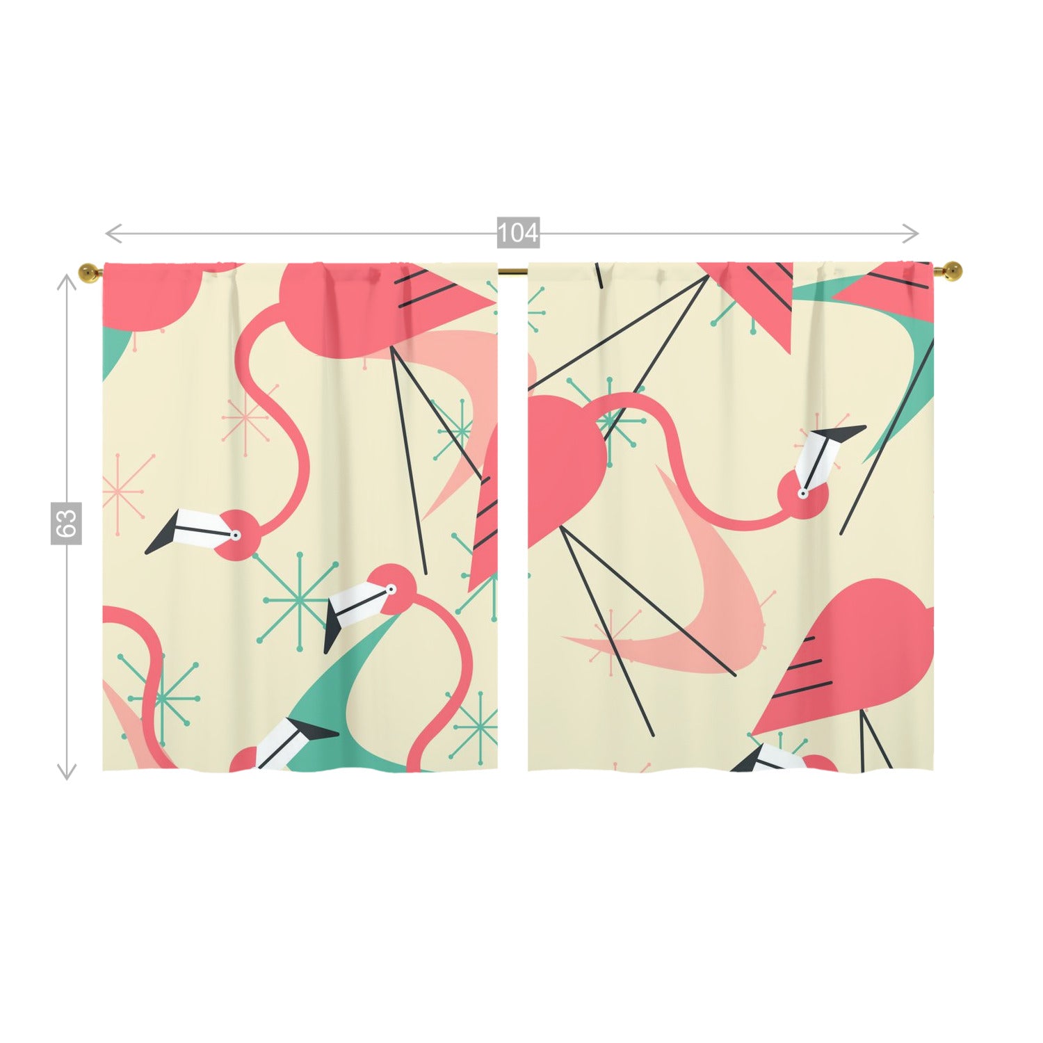 Mid Century Modern Flamingo Kitschy Fun Quirky Retro Window Curtains (two panels) - Mid Century Modern Gal