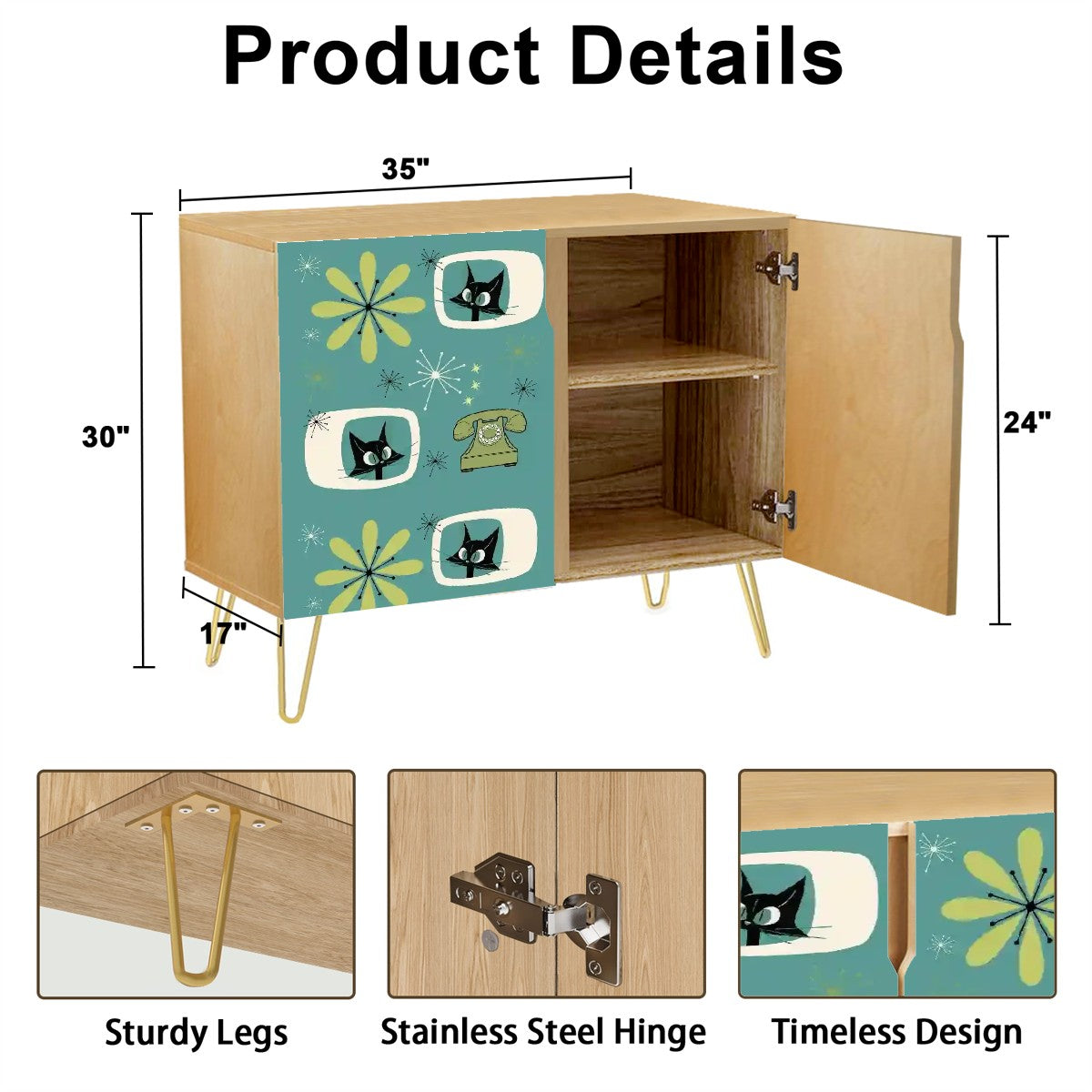 Mid Century Modern Storage Cabinet With Atomic Kitties Retro Wooden Storage Cabinet - Mid Century Modern Gal