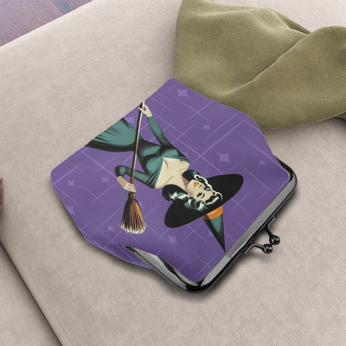 Mid Century Modern Vintage Pin Up Witch Purple Teal Halloween Coin Purse - Mid Century Modern Gal