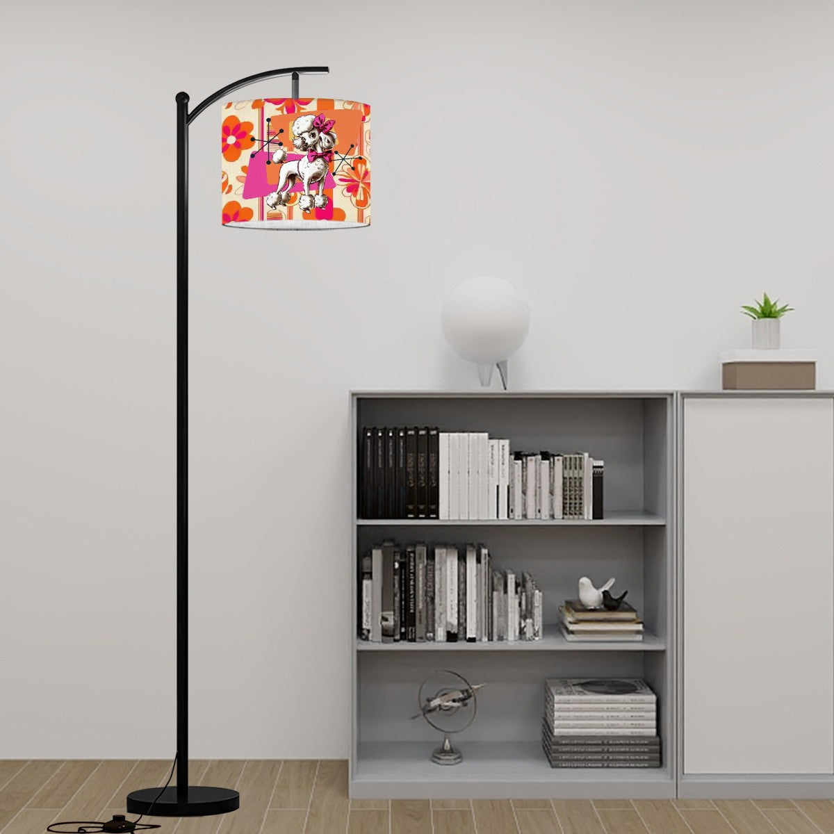 Mid Mod 50s Poodle Lamp, Orange Hot Pink Retro Arc Floor Lamp - Mid Century Modern Gal