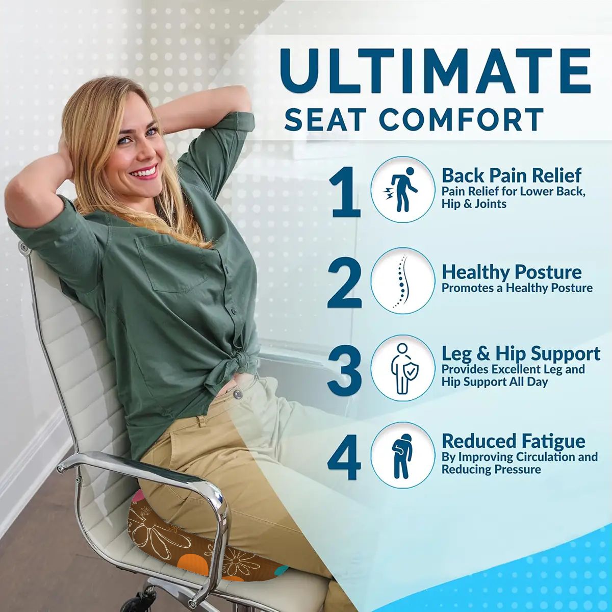 Retro Flower Power Mid Mod Brown Orange Teal Floral Orthopedic Memory Foam Seat Cushion - Mid Century Modern Gal