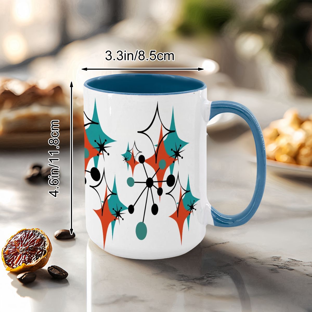 Mid Century Modern Atomic Starburst Sputnik Designed Large Colorful Mug (15oz)