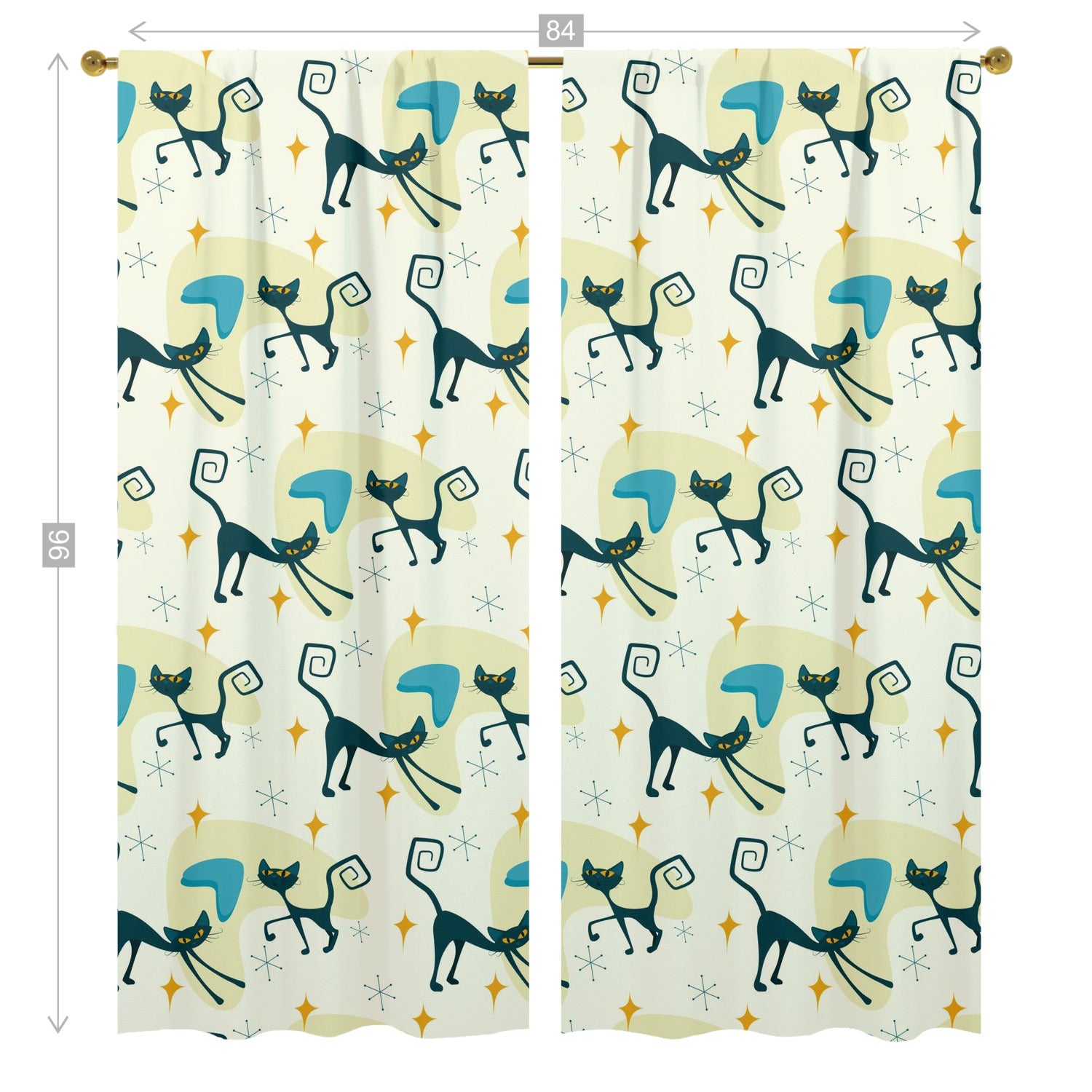 Atomic Cat Mid Century Modern Window Curtains (two panels) - Mid Century Modern Gal