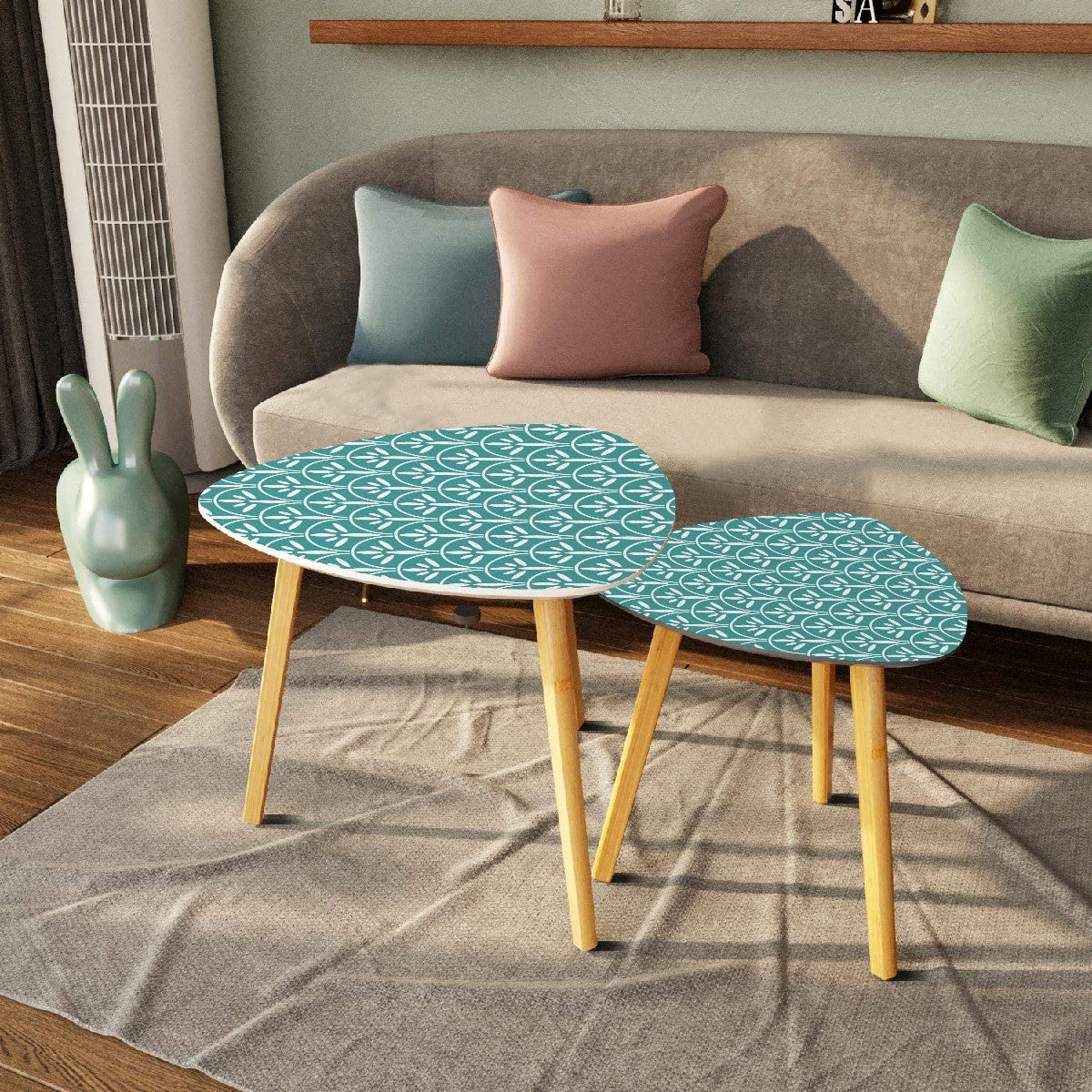 Mid Century Modern Nesting Tables | Stylish Art Deco Aqua And White Mid Mod End Tables - Mid Century Modern Gal