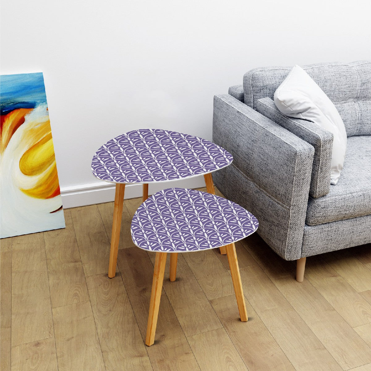 Mid Century Modern Nesting Tables Lavendar Purple And White | Stylish Art Deco MCM End Tables - Mid Century Modern Gal