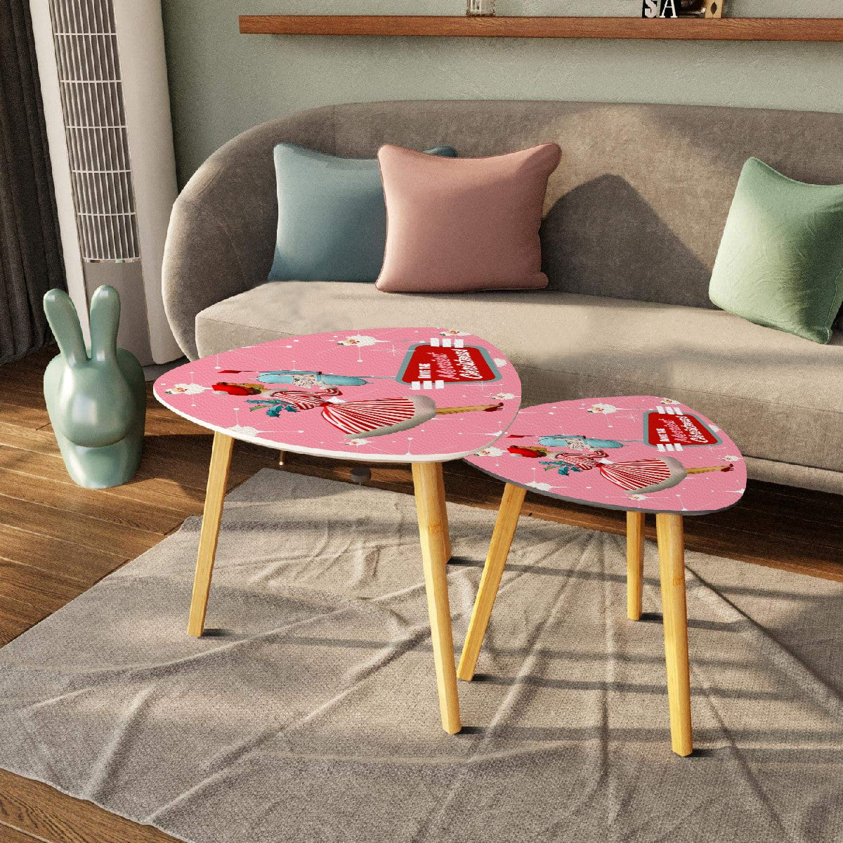Mid Century Modern 50s Christmas Kitsch Atomic Pink Santa Retro Mod Gal Holiday Nesting Tables - Mid Century Modern Gal