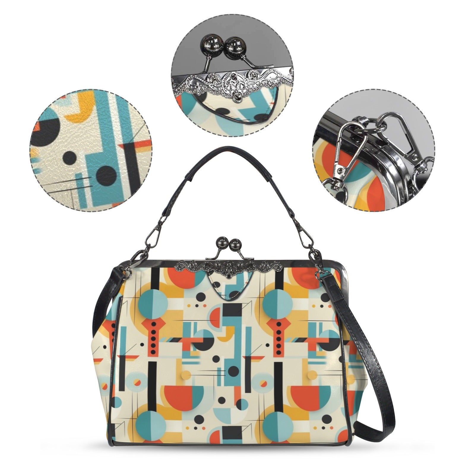 Mid Century Modern Bauhaus Designed Kisslock Crossbody Purse - Mid Century Modern Gal