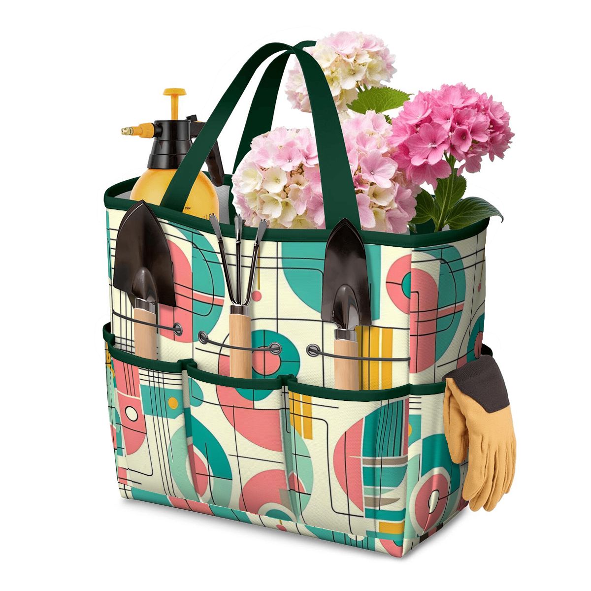 Mid Century Modern Bauhaus Designed Pink, Teal, Yellow Garden Tool Bag - Mid Century Modern Gal
