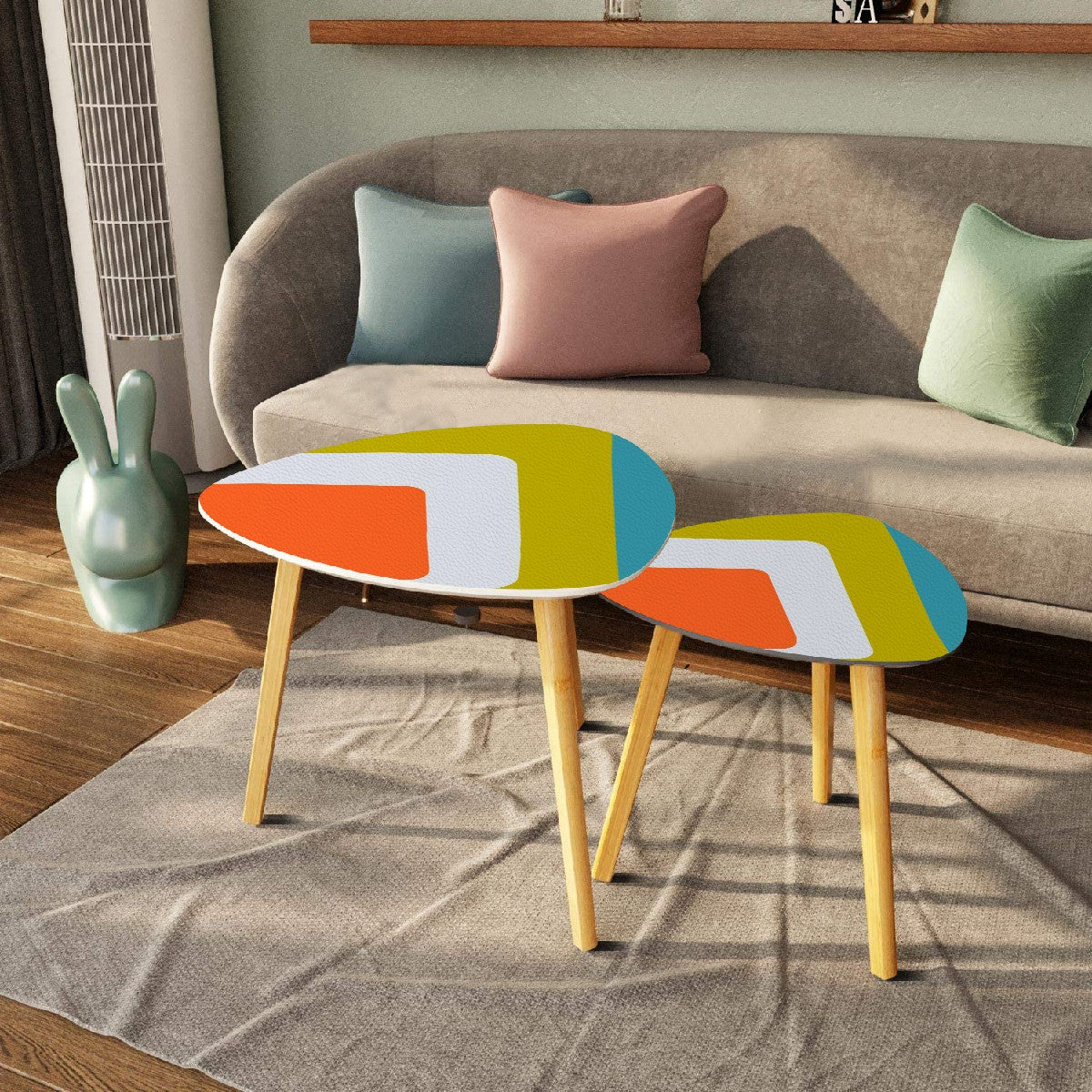 Groovy Green, Orange, Blue Retro 60s 70s Mid Mod Nesting Tables - Mid Century Modern Gal