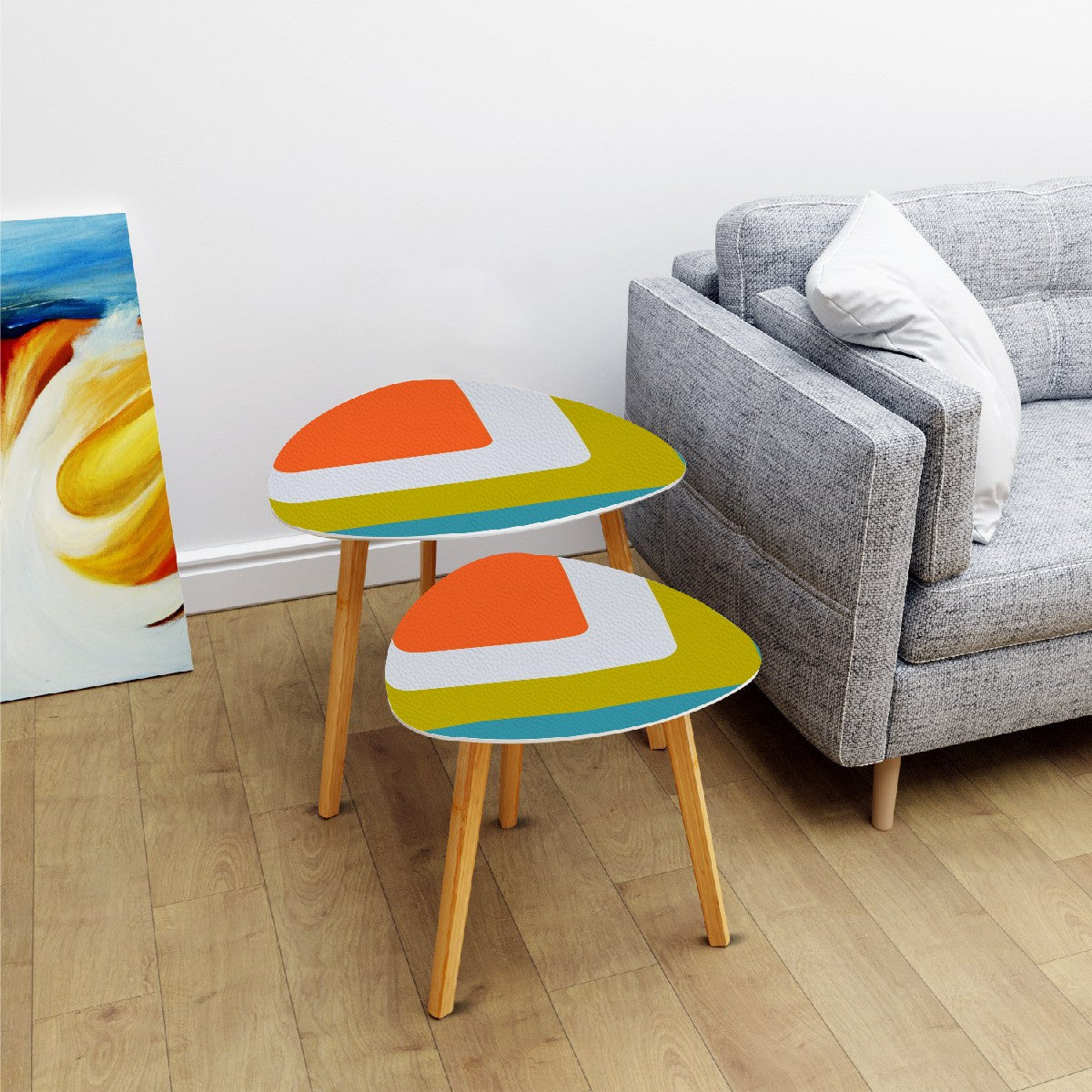 Groovy Green, Orange, Blue Retro 60s 70s Mid Mod Nesting Tables - Mid Century Modern Gal