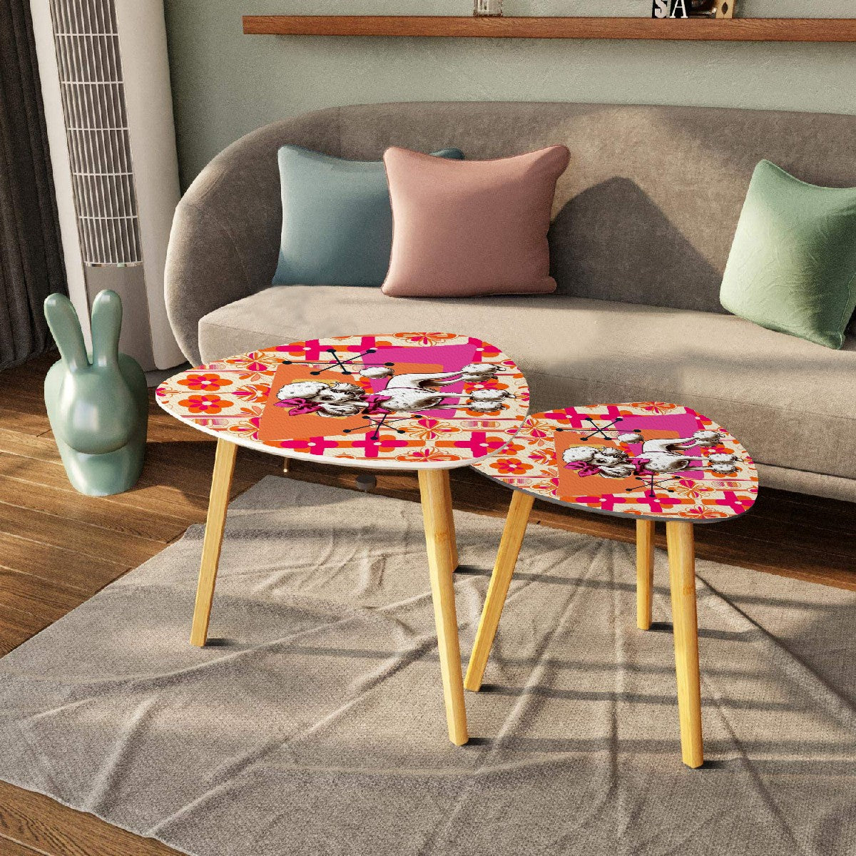 Mid Century Modern Atomic 50s Poodle Orange, Hot Pink, Retro Nesting Tables - Mid Century Modern Gal