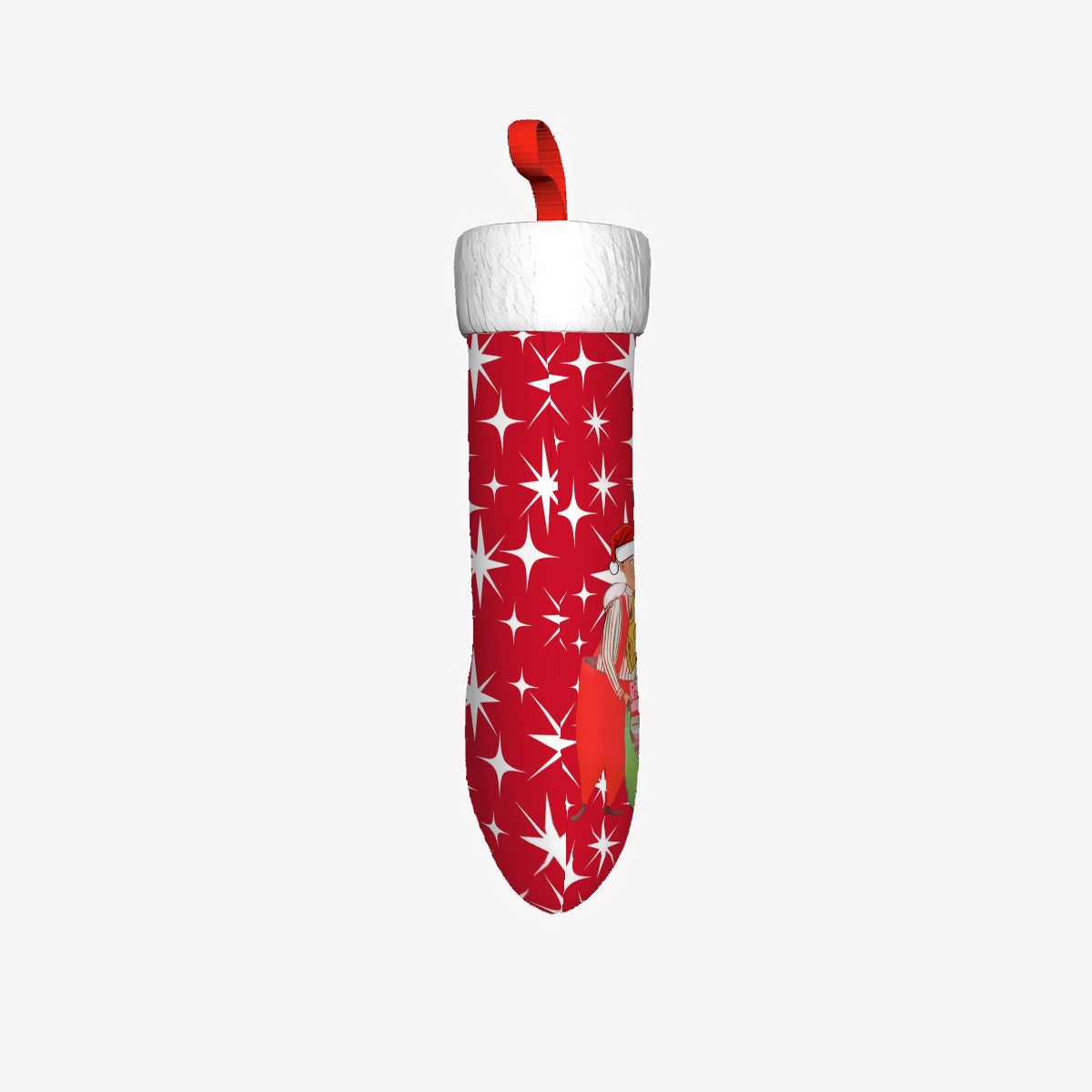 Mid Century Modern Red Starburst, Kitschy Mod Couple Plush Christmas Stocking - Mid Century Modern Gal