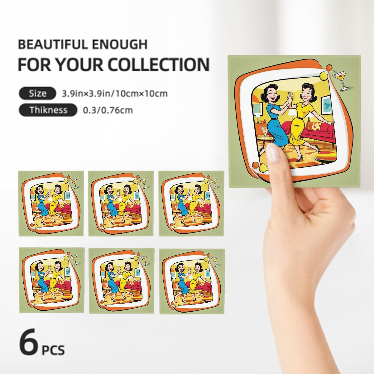 Mid Century Modern Barware Kitschy Mod Gals Cocktail Ceramic Coasters - Mid Century Modern Gal