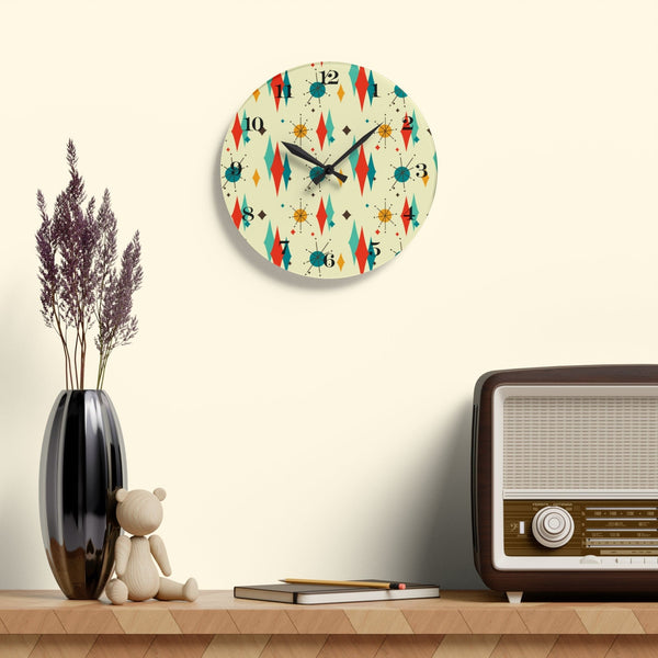 Mid Century Modern Atomic Fransican Starburst Retro MCM Acrylic Wall Clock