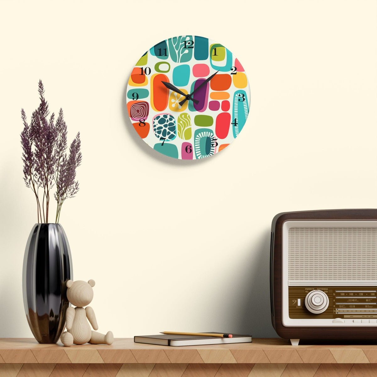 Mid Century Modern Boho Amoeba Geometric Retro Acrylic Wall Clock Home Decor 10.75'' × 10.75'' (Round)