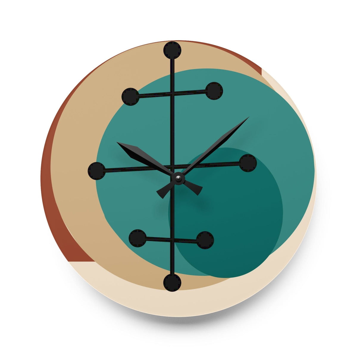Mid Century Modern, Geometric Beige, Retro Acrylic Wall Clock Home Decor 10.75'' × 10.75'' (Round)