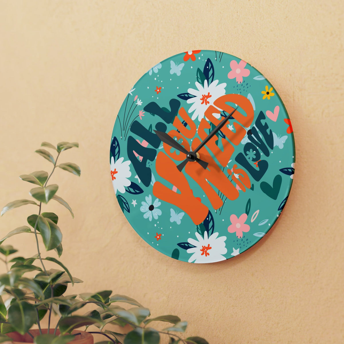 Retro Wild Child Flowers, Mod Daisy, All You Need Is Love, Groovy Acrylic Wall Clock Home Decor 10.75'' × 10.75'' (Round)