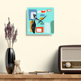 Atomic Cat Mid Century Modern, Geometric Aqua, Retro Acrylic Wall Clock Home Decor 10.75& Mid Century Modern Gal