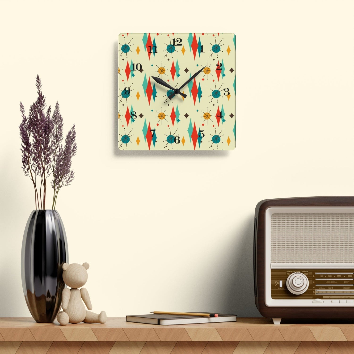 Mid Century Modern Atomic Fransican Starburst Retro MCM Acrylic Wall Clock Home Decor 10.75&
