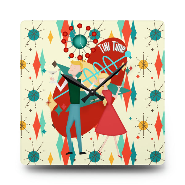 Mid Century Modern Clock, Atomic 50's Kitschy Bar Clock, Tini Time, Acrylic Wall Clock