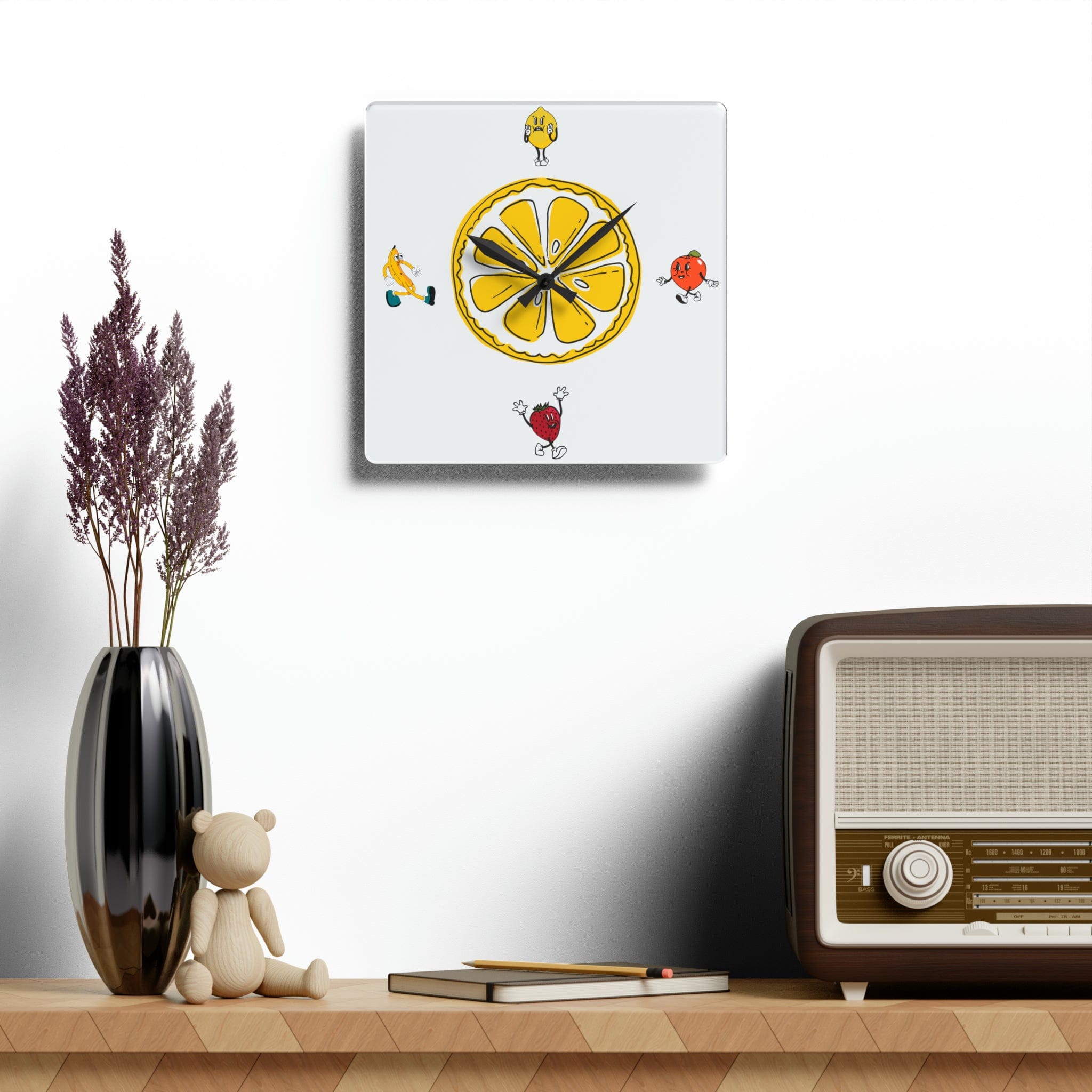 Retro Kitschy Fruit, Cute Mod Kitchen Acrylic Wall Clock Home Decor 10.75&