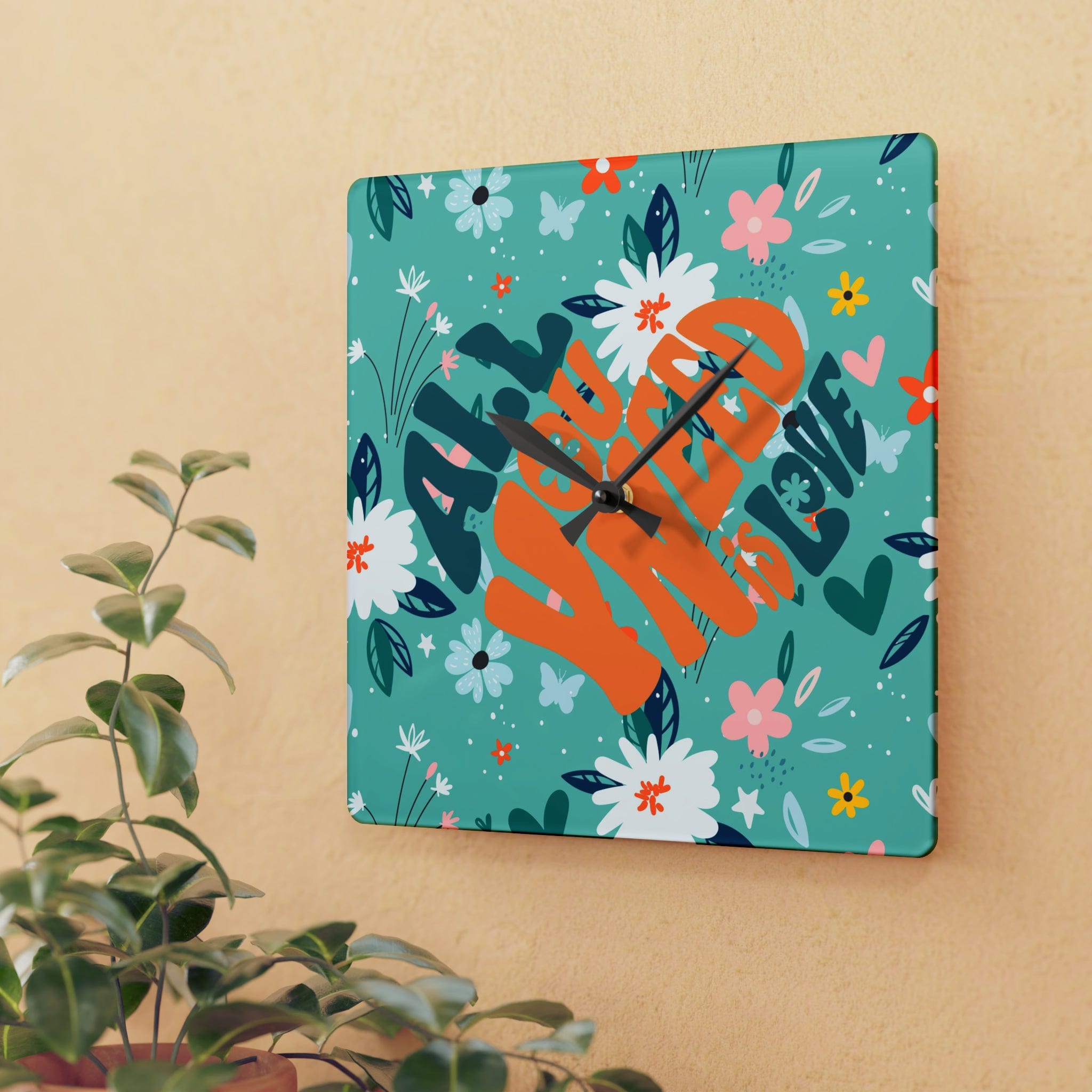 Retro Wild Child Flowers, Mod Daisy, All You Need Is Love, Groovy Acrylic Wall Clock Home Decor 10.75&
