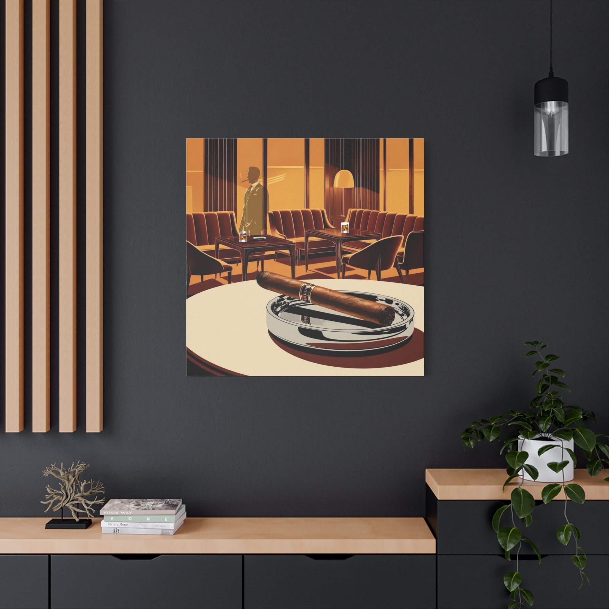 Cigar And Boubon Whiskey Mid Century Modern Vintage Lounge Matte Canvas Art Print - Mid Century Modern Gal