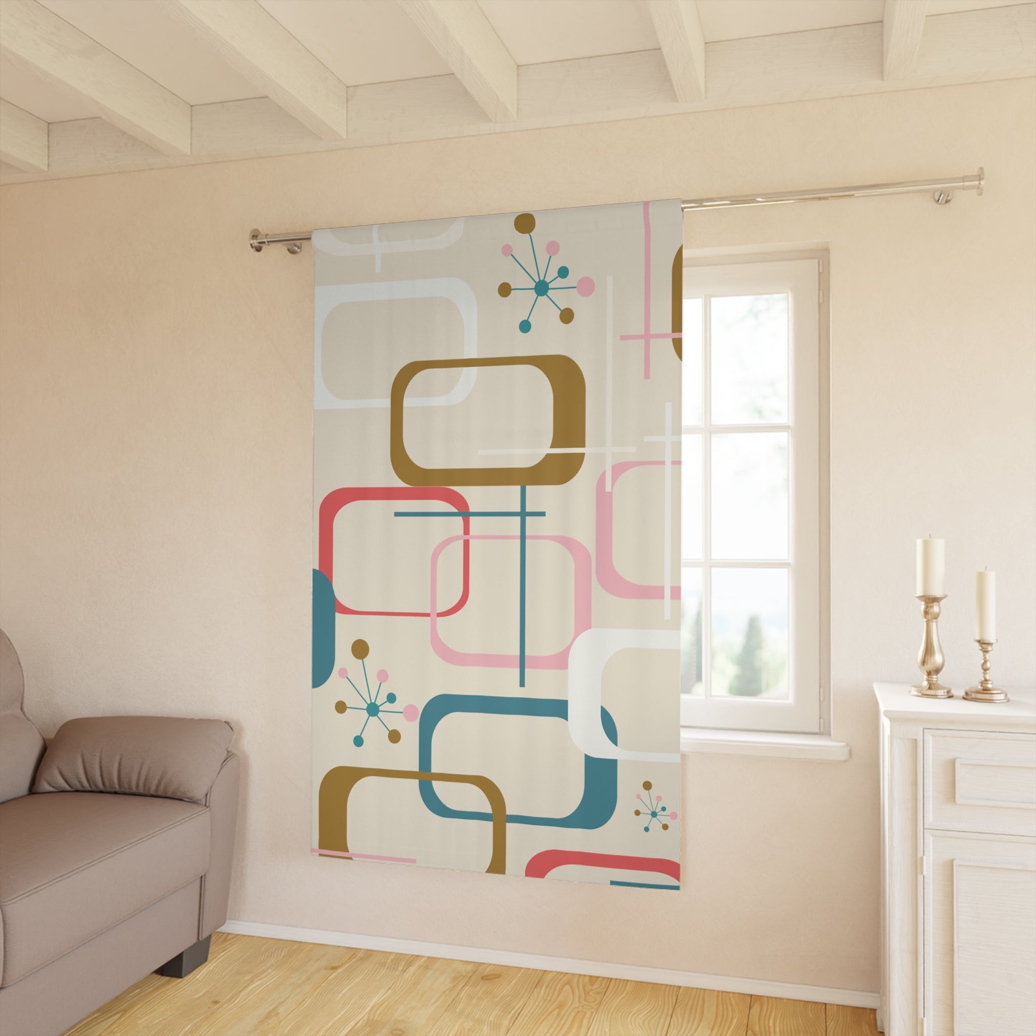 Mid Century Modern Geometric MCM Atomic 50s Window Curtains (1 Piece) - Mid Century Modern Gal