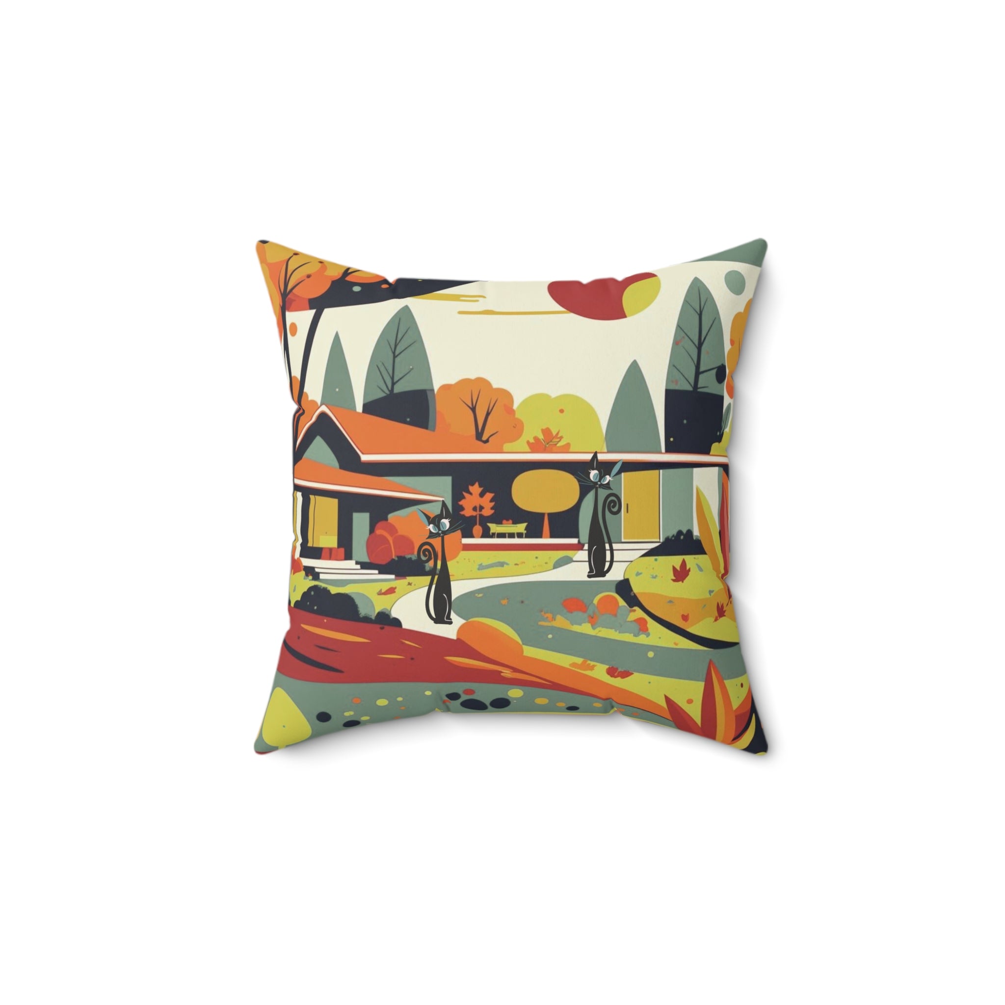 Atomic Cat Mod Home Kitschy Harvest Fall Seasonal Pillow And Insert - Mid Century Modern Gal