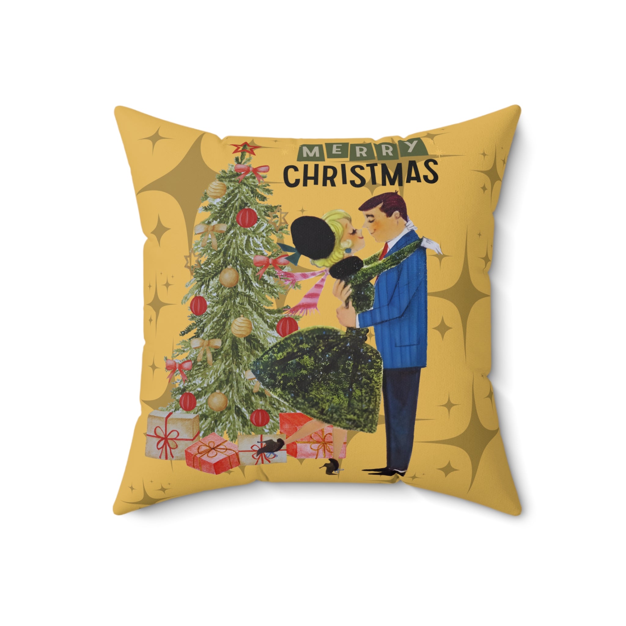 Retro Holiday Kitsch, Merry Christmas Decorative Pillow - Retro Holiday Throw Cushion - Mid Century Modern Gal