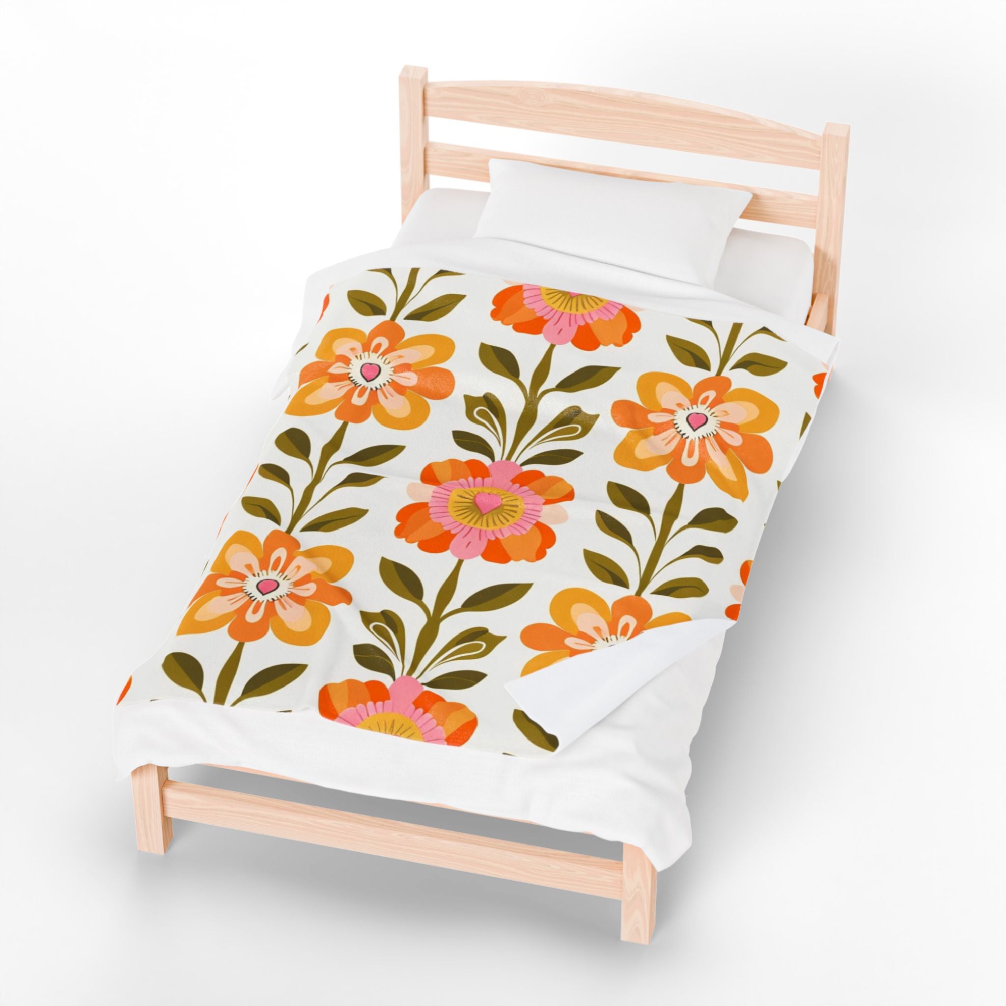 Scandinavian Mid Century Modern Floral Velveteen Plush Blanket - Cozy, Soft Throw for Home Decor & Gift Giving - Mid Century Modern Gal
