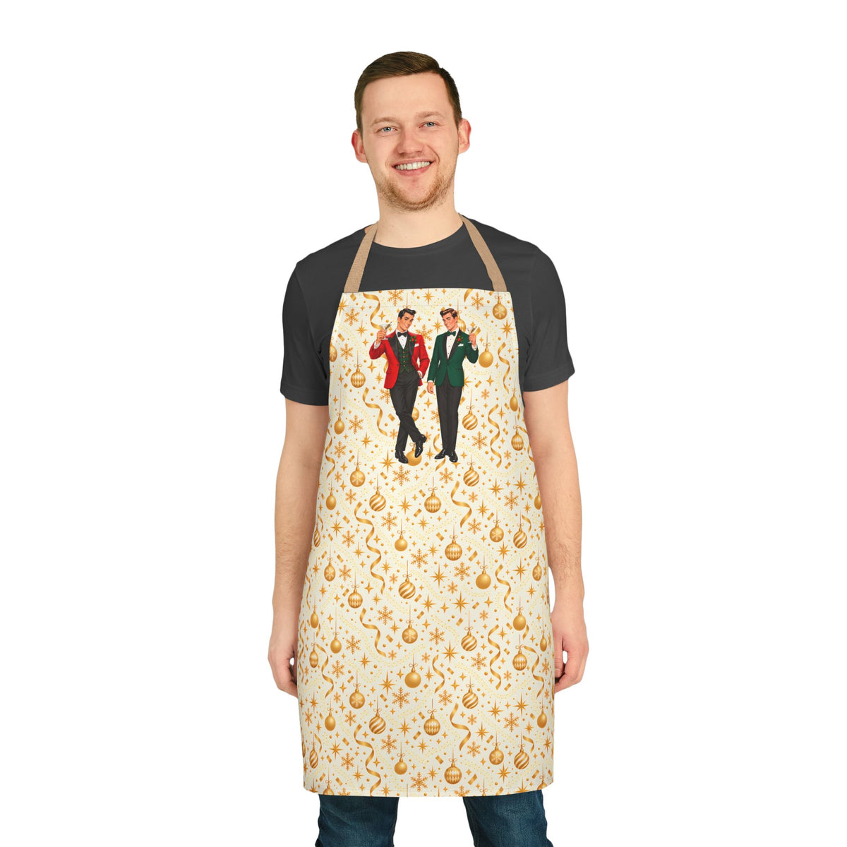 Mid Century Modern Christmas Martini Dapper Gay Male Couple Apron