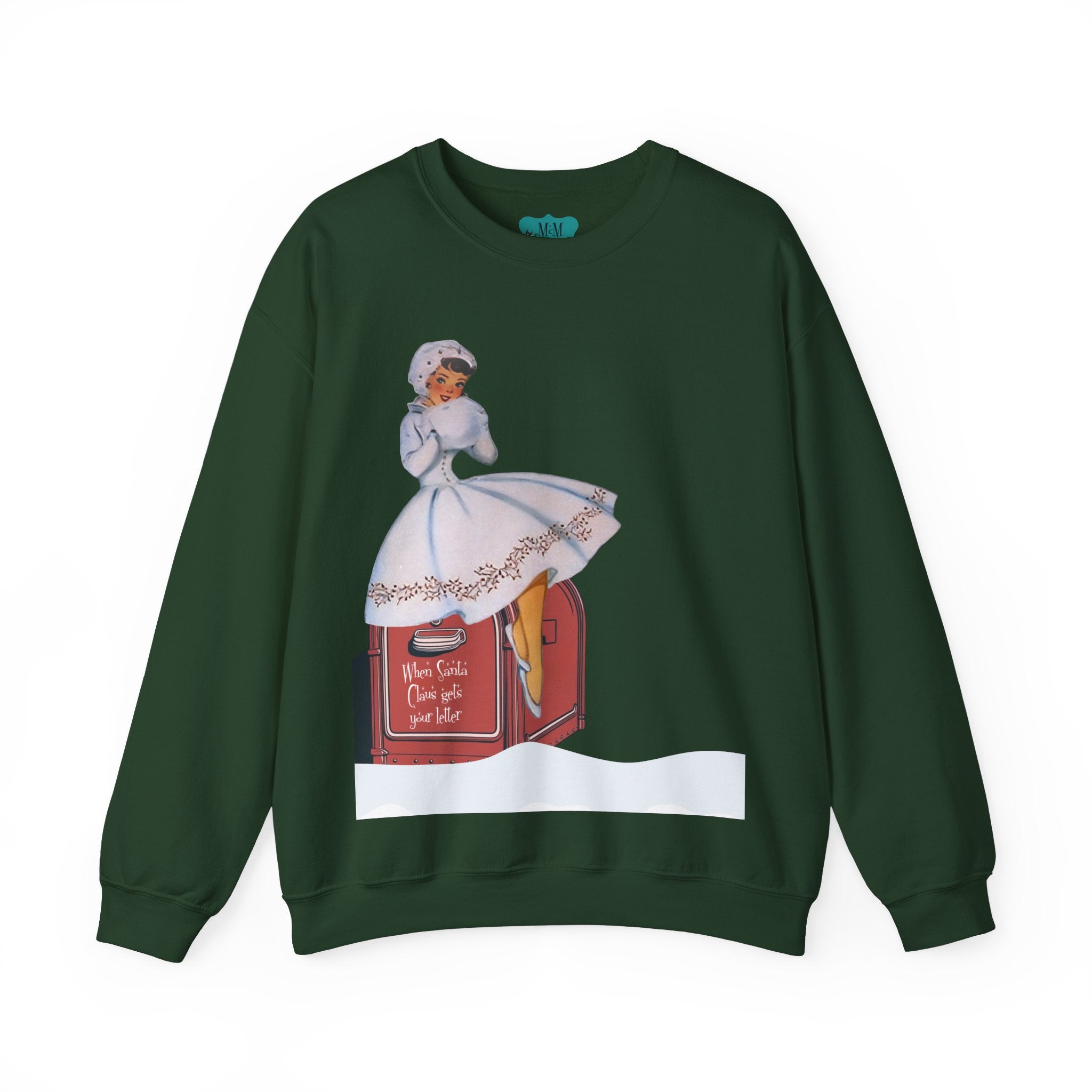 Mid Century Modern Christmas, Mod Gal, Kitschy Vintage-Inspired Unisex Heavy Blend™ Crewneck Sweatshirt - "When Santa Gets Your Letter" - Mid Century Modern Gal