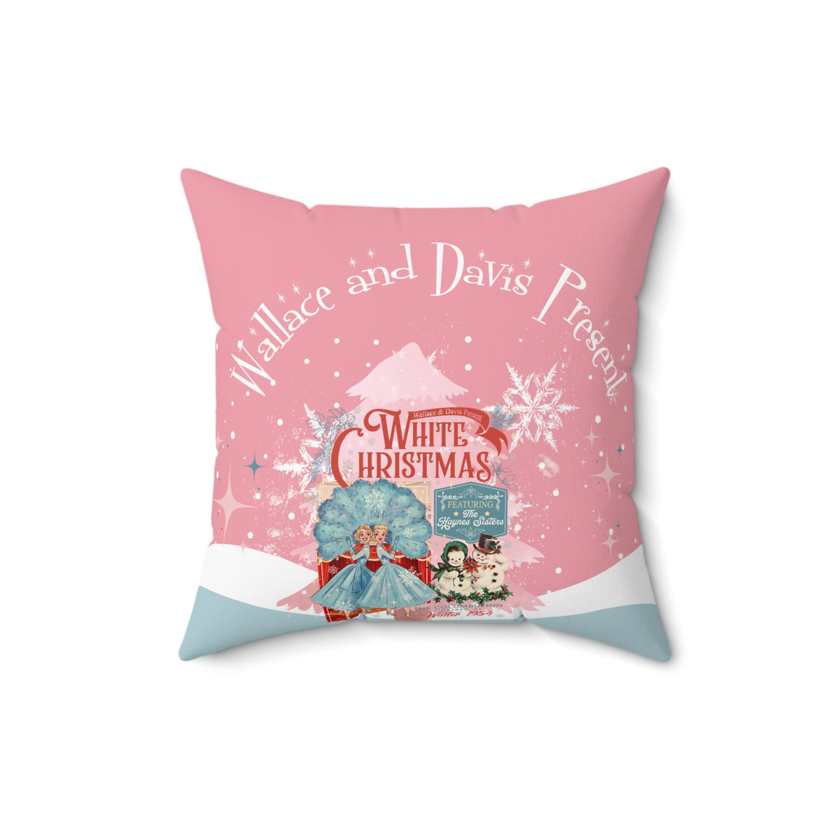Sisters Sisters, Festive Christmas Square Pillow - 'Wallace and Davis's Present' Design - Mid Century Modern Gal