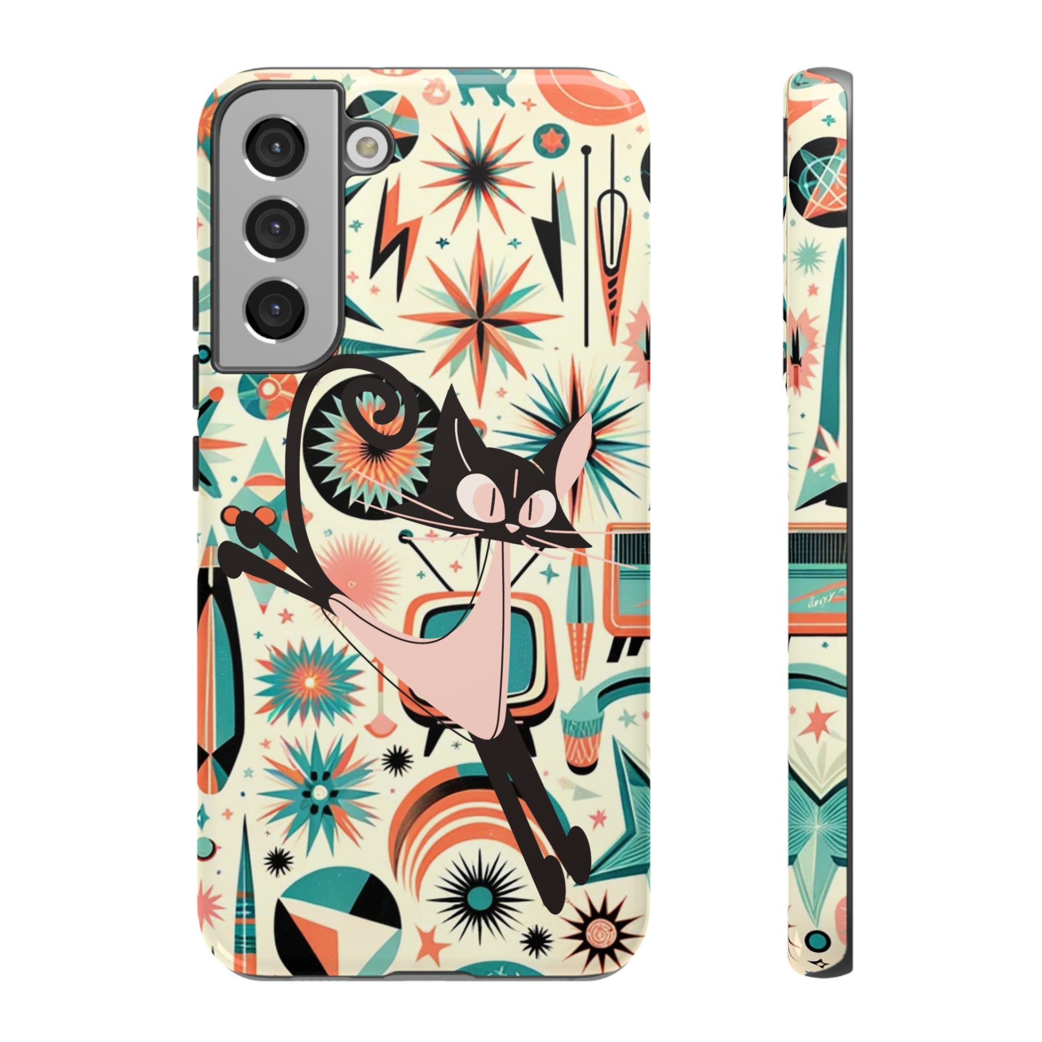 Atomic Kitty Boomerang Space Kitty Mid Century Modern Samsung, Smart Phone, Tough Cases - Mid Century Modern Gal