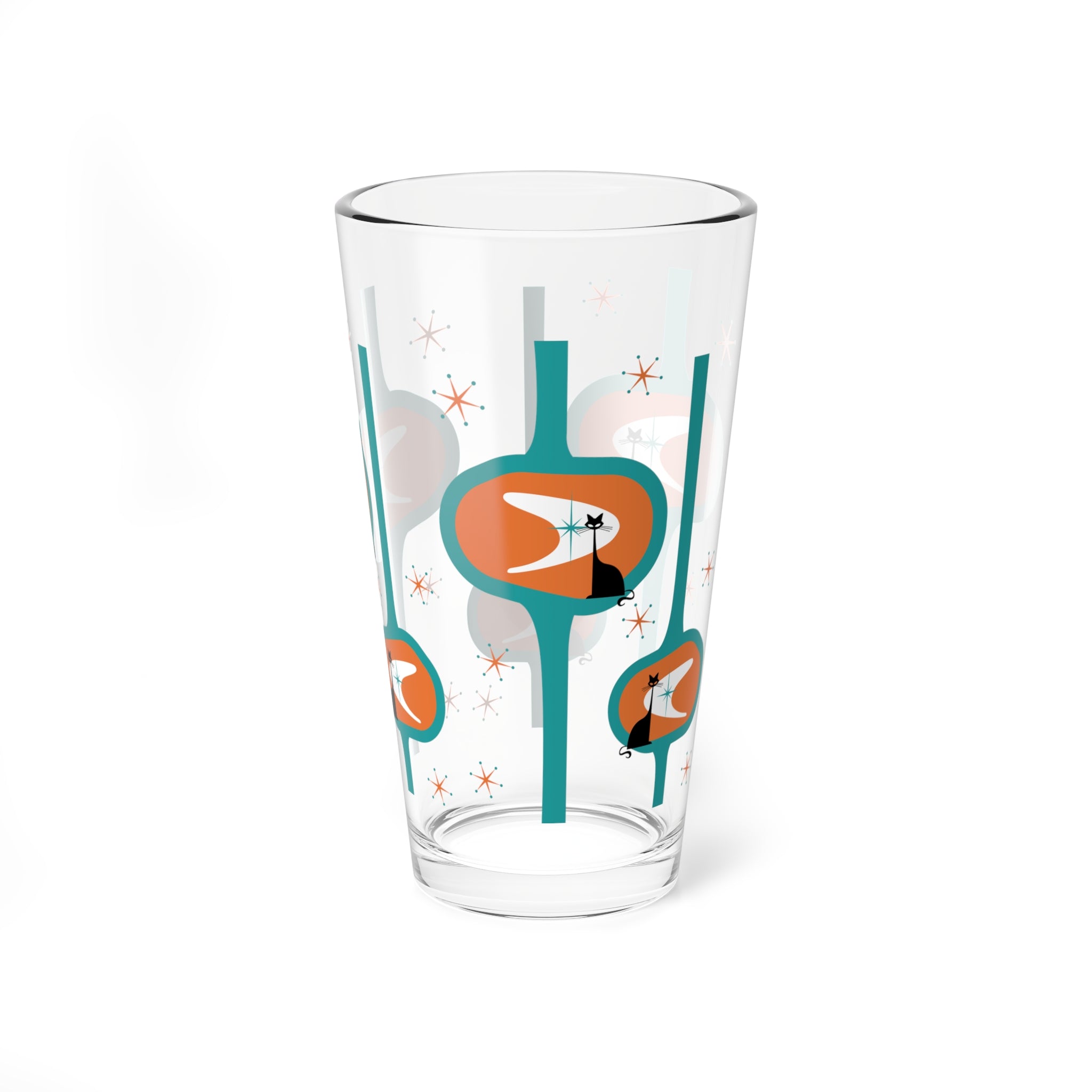 Atomic Cat Retro Mod Barware, Orange, Teal MCM Kitschy Mod 50s Inspired Glassware - Mid Century Modern Gal