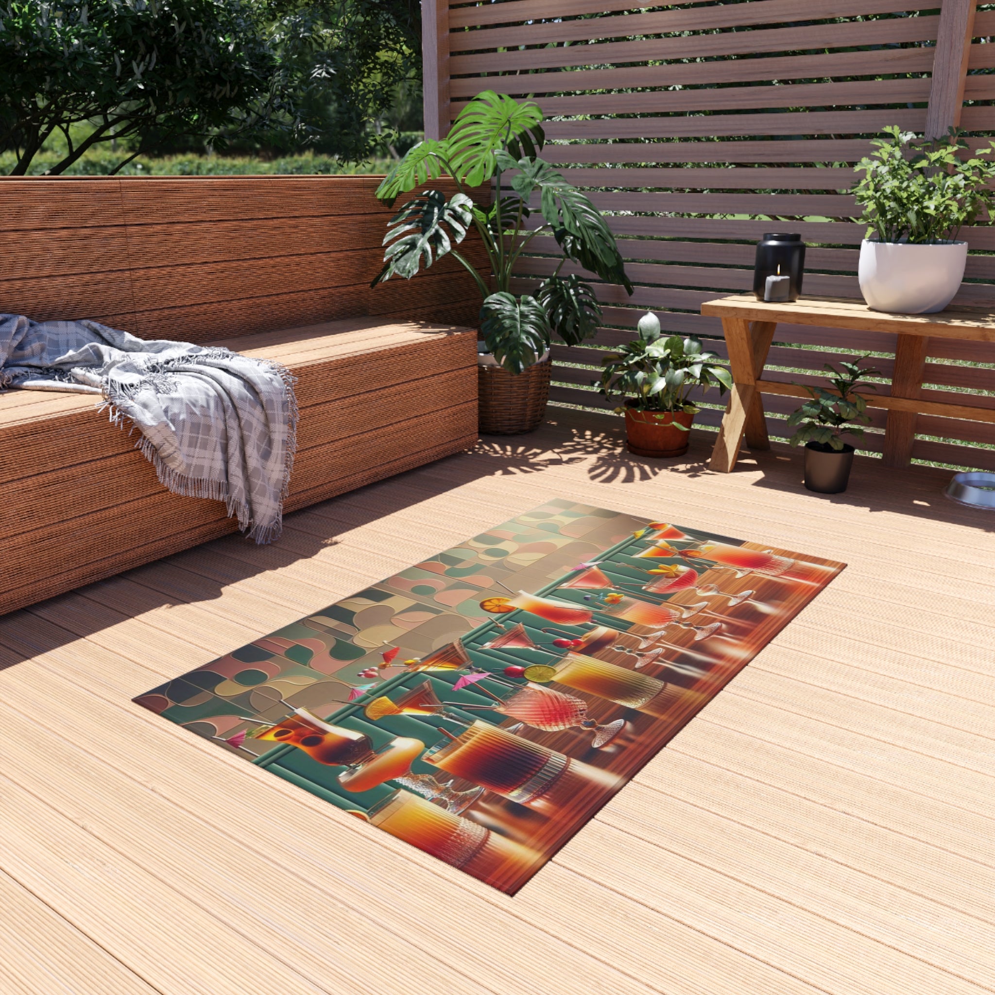 Mid Century Modern Cocktail Rug, Palm Spring Cali Patio Kitschy 50s Style Indoor, Outdoor Rug - Mid Century Modern Gal