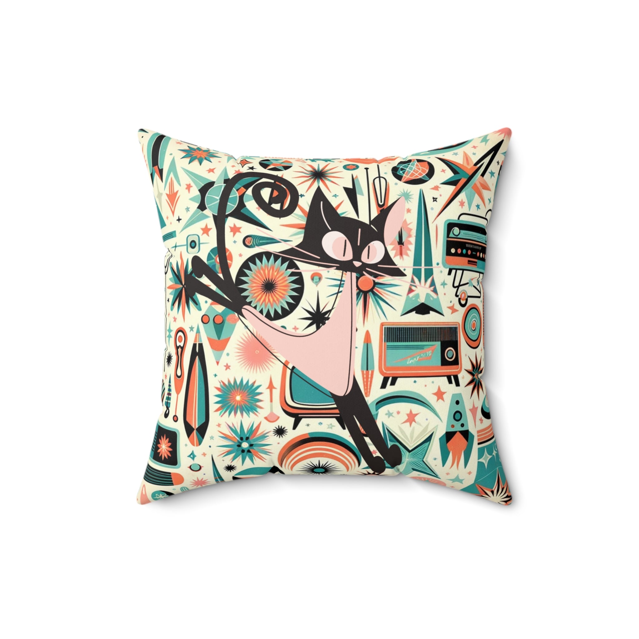 Mid Century Modern Atomic Cat, Retro Pillow And Insert - Mid Century Modern Gal